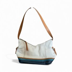 Stylish trendy hobo White and Blue Leather purse The Sak